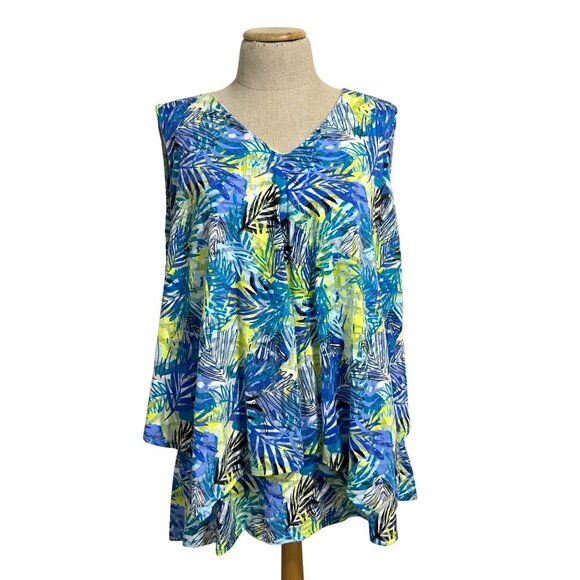 LULU B Leaf Print Sleeveless V-Neck Layered Top Womens 1X - Picture 1 of 8